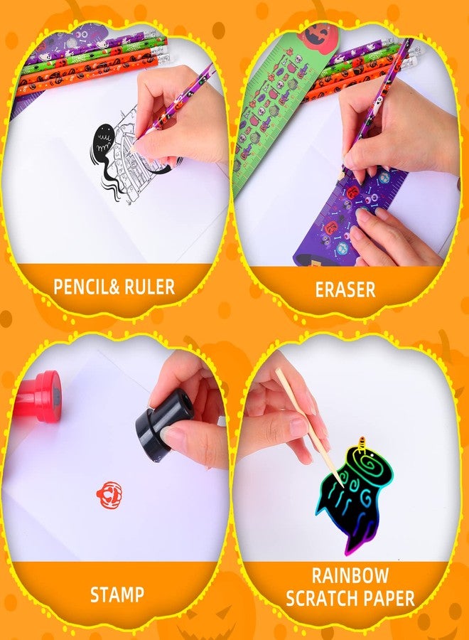 BicMan 192 Pcs 24 Pack Assorted Halloween Stationery, Party Favors for Kids, Goodie Bags Stuffers Set Including Pencils, Rulers, Stamps and Erasers in Trick or Treat Bags - Image 4